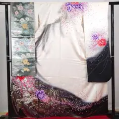 Fs-067 豪華友禅振袖 熨斗花幾何学柄 成人式6点セット