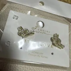ハンドシェイプ ストーン付きピアス　韓国風