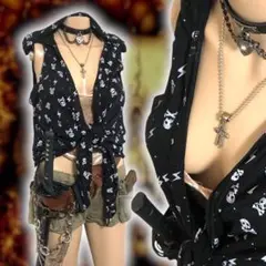 サブカル Punk ロック ドクロ スカル ノースリーブ パーカーシャツ 4L
