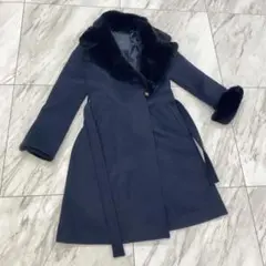 フェンディ イタリア製 豪華ファー付きロングコート ネイビー 濃紺