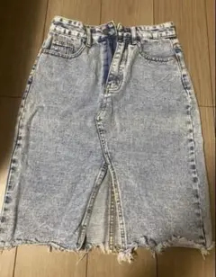【未使用】フロントスリットデニムスカートJP-M(XS)ライトブルーひざ丈