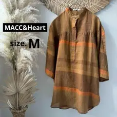 【MACC&Heart】半袖チュニック・7部袖・スタンドカラー・涼し気・麻混・Ｍ