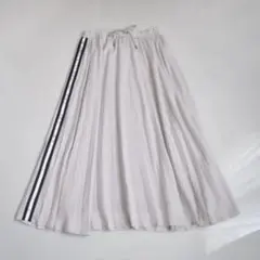 ブランベール プリーツロングスカート 淡グレー ネイビー ストライプ