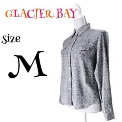 a546【美品】GLACIER BAY　コーデュロイシャツ　M　グレー　総柄