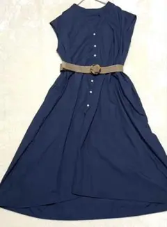 ノースリーブシャツワンピース　ＭーＬ　紺色