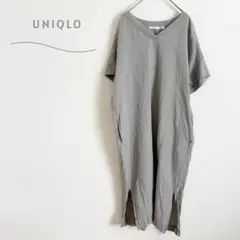 ユニクロ　UNIQLO ワンピース　ロング丈　半袖　麻　レーヨン　ゆったり