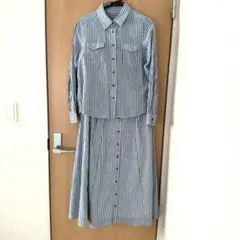 ニッセン ストライプシャツ＆フレアスカートセットアップ Mサイズ