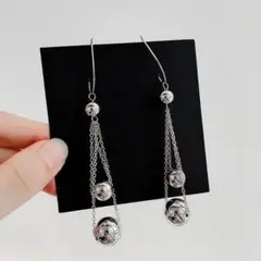 3連ボールチェーンピアス 新品 ハードウェア トリプルドロップピアス シルバー