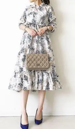 fifth ハイネックレトロフラワーワンピース　M