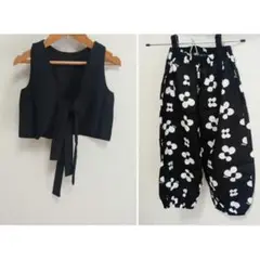 ◇新品 女の子セットアップ 夏セットアップ 夏トップス リボン 花柄ズボン270