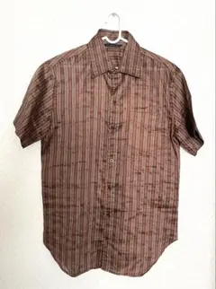 PS - Paul Smith 半袖シャツ ブラウン ストライプ Mサイズ程度