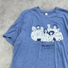 最高のチーム　イラスト　オフィス　トップス　半袖　Tシャツ　古着　ブルー　L