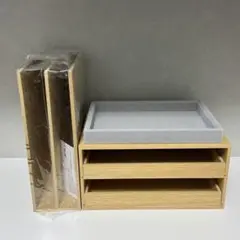 美品 MUJI 無印良品 木製トレー収納 木製収納スタンド +トレー　3点セット