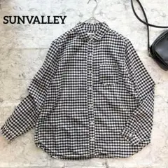 【SUNVALLEY】サンバレー ギンガムチェックコットン長袖シャツ ネイビー