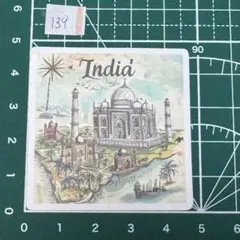 インドの荘厳なタージ・マハルと名所を描いた防水ステッカー｜旅気分を味わえる一枚