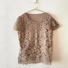 ☆【イノチェンテ】カットソー 花柄レース 綿混 クルーネック 半袖 M-L