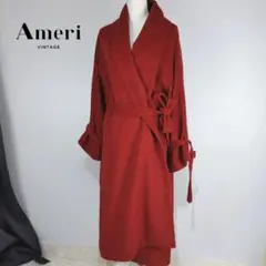 AMERI ショールカラーローブコート アンゴラ ウール レッド