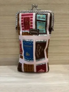チョコレート柄 がま口メガネケース ハンドメイド