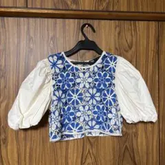 ZARA 花柄刺繍 クロップドトップ 半袖