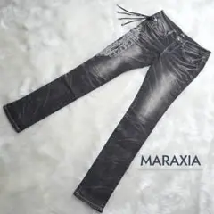 MARAXIA マラキア ブラックデニム クロス刺繍 サイズ25 Y2K