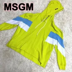 美品 MSGM エムエスジーエム 蛍光イエローロゴ入りパーカー フーディ S