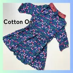 新品　コットンオン　子供服　キッズ　ワンピース　長袖　100 ブルー　さくらんぼ
