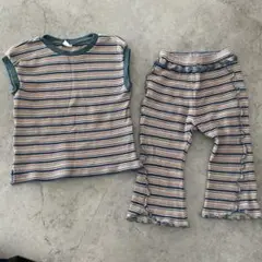 マルチボーダー ワッフル トップス フレアメロウ パンツ p.premier