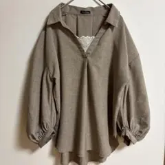 【Radarista】チュニック ブラウス えり付き L ゆったり 透け感