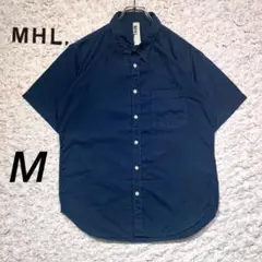 『MHL』　コットンシャツ　ボタンダウン　ショートスリーブ　上品　紺　【M】