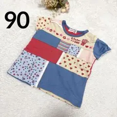 【ティンカーベル】ベビー 半袖Tシャツ 90 パッチワーク柄 バンビ 女の子