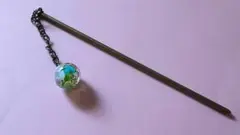 ハンドメイド かんざし②　　　　　　　　　　　とんぼ玉　緑　(中古品)