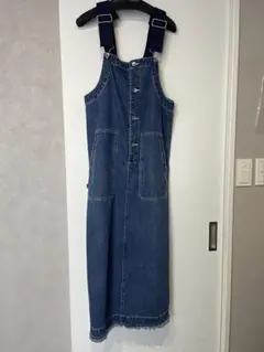 デニムサロペット　フリンジ裾付き　ニコアンド