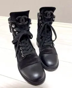 シャネル CHANEL ブーツ レースアップ ブラック 美品 歩きやすい お洒落