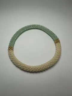 ビーズクロッシェ　ハニー✖️グリーン　ビーズブレスレット