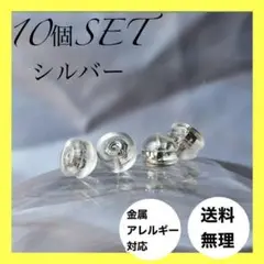 10個セット シリコン ピアスキャッチ シルバー ダブルロック 落ちないパーツ