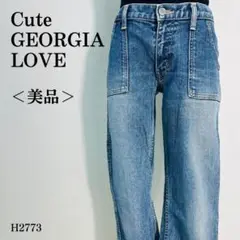 【美品】キュートジョージアラブ デニムパンツ ワークデザイン 短め丈 M相当 青
