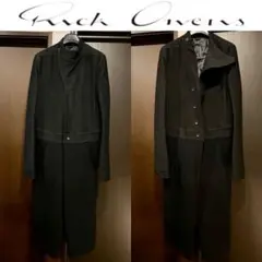 Rick Owens デストロイ加工素材切替カシミア混ロングコート ブラック S
