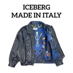 激レア　ICEBERG アイスバーグ　スタジャン　ブルゾン　レザー　刺繍　90s ICEBERG アイスバーグ レザージャケット ジップアップ ブラック