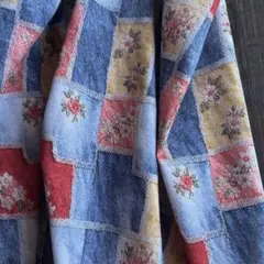 在庫僅か綿オックス生地パッチワーク刺繍デニム風プリント幅118×100cm延長可