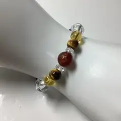 ブレスレット メノーに鳳凰を彫り金粉を塗す 虎目石 天然水晶 黄水晶