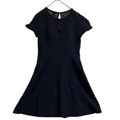 ANN TAYLOR ひざ丈 ワンピース 半袖　ネイビー　L パーティ