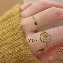Y57☆銅素材 コイン 指輪 チェーンリング イエローゴールド