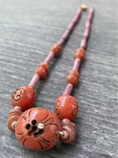 【美品 珍】珊瑚 彫刻ネックレス