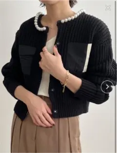 Eimee Law パール付きミリタリーニットカーデ