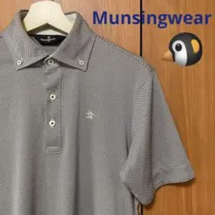 Munsingwear 半袖千鳥格子柄ポロシャツM ボタンダウン 白黒チェック