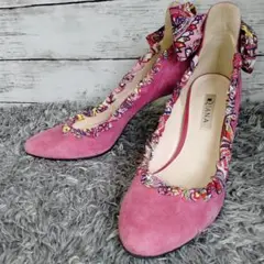 【マルチカラー】ダイアナ パンプス スエード リボン 24cm ピンク