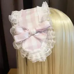 ピンクチェックのヘッドドレス　天使界隈　ロリータ
