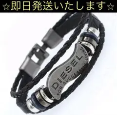 新品未使用　DIESEL ディーゼル　レザーブレスレット　ロゴプレート　バングル