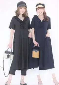 アンドラブ &LOVE QVC リッチフェミニンふりるの大人ワンピース　ネイビー