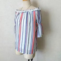 新品 オフショルストライプ ブラウス